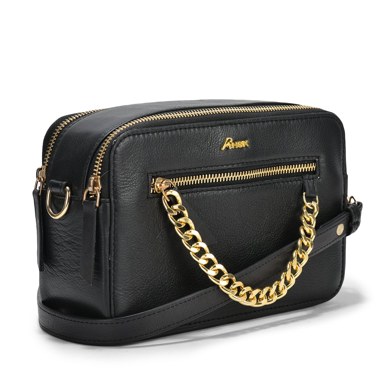 Blanka Cross-Body Leather Bag, Premium Black Leather, Stylish and Functional, Ideal for Casual and Formal Settings (Black)