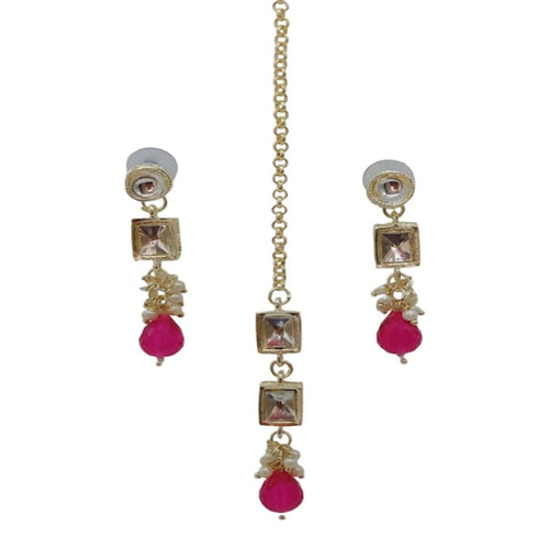 Elegant Kundan Choker, Garnet Drops and Matching Earrings & Tikka, Traditional Indian Wedding Jewelry (Set of 2)