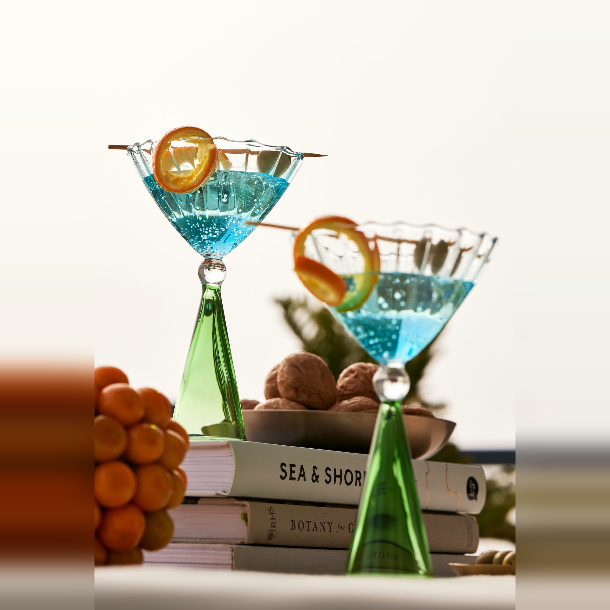 Sundowner Martini Glasses, Premium Crystal with Pastel Sky Blue and Grassy Green Hues, Smooth Fluted Design, Perfect for Martinis, Manhattans, or Elegant Dining, Stylish Drinkware for Cocktail Parties and Special Occasions (Set of 4)