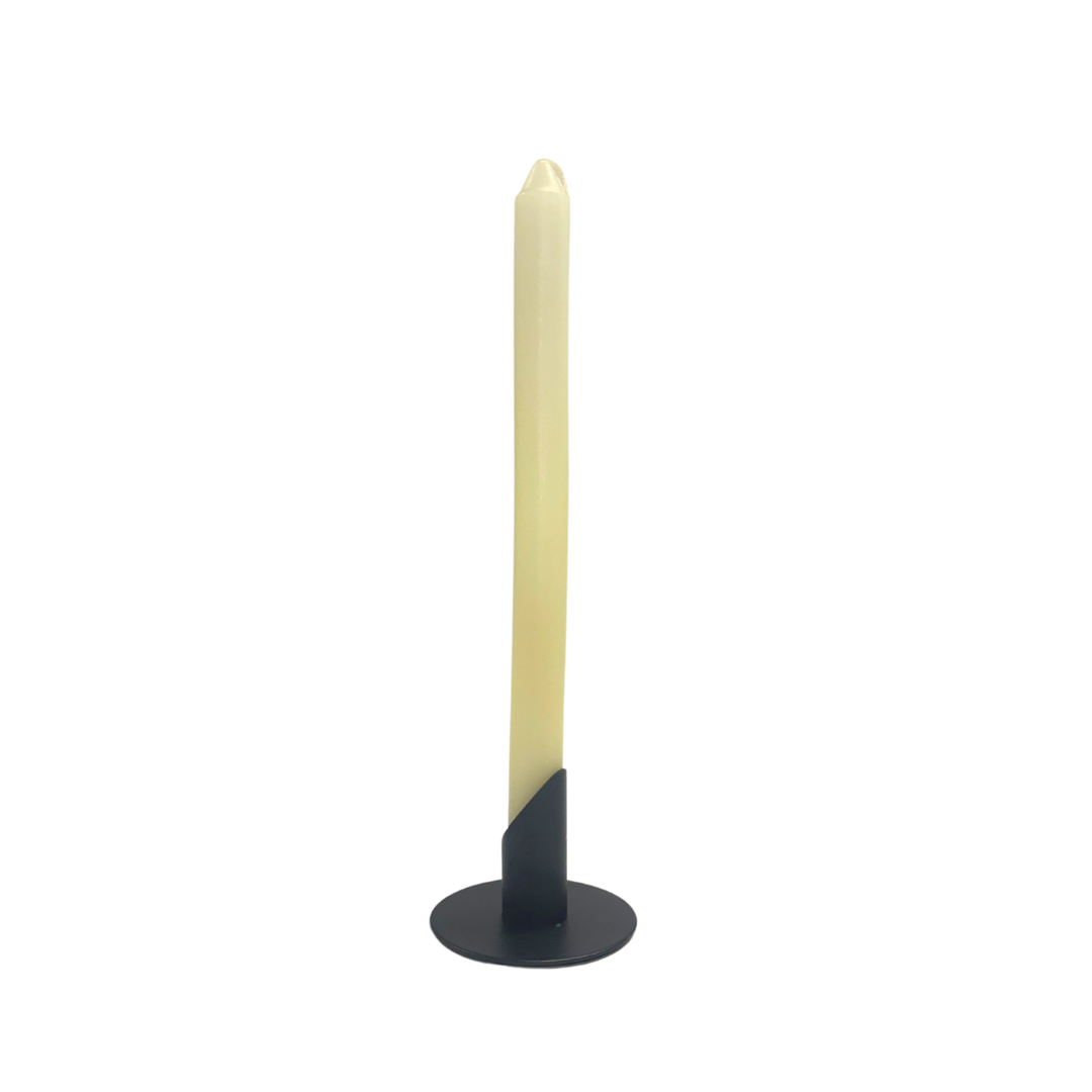 A tall, unscented Nordic candle in a black candle holder. This is one of a set of six smoke-free candles.