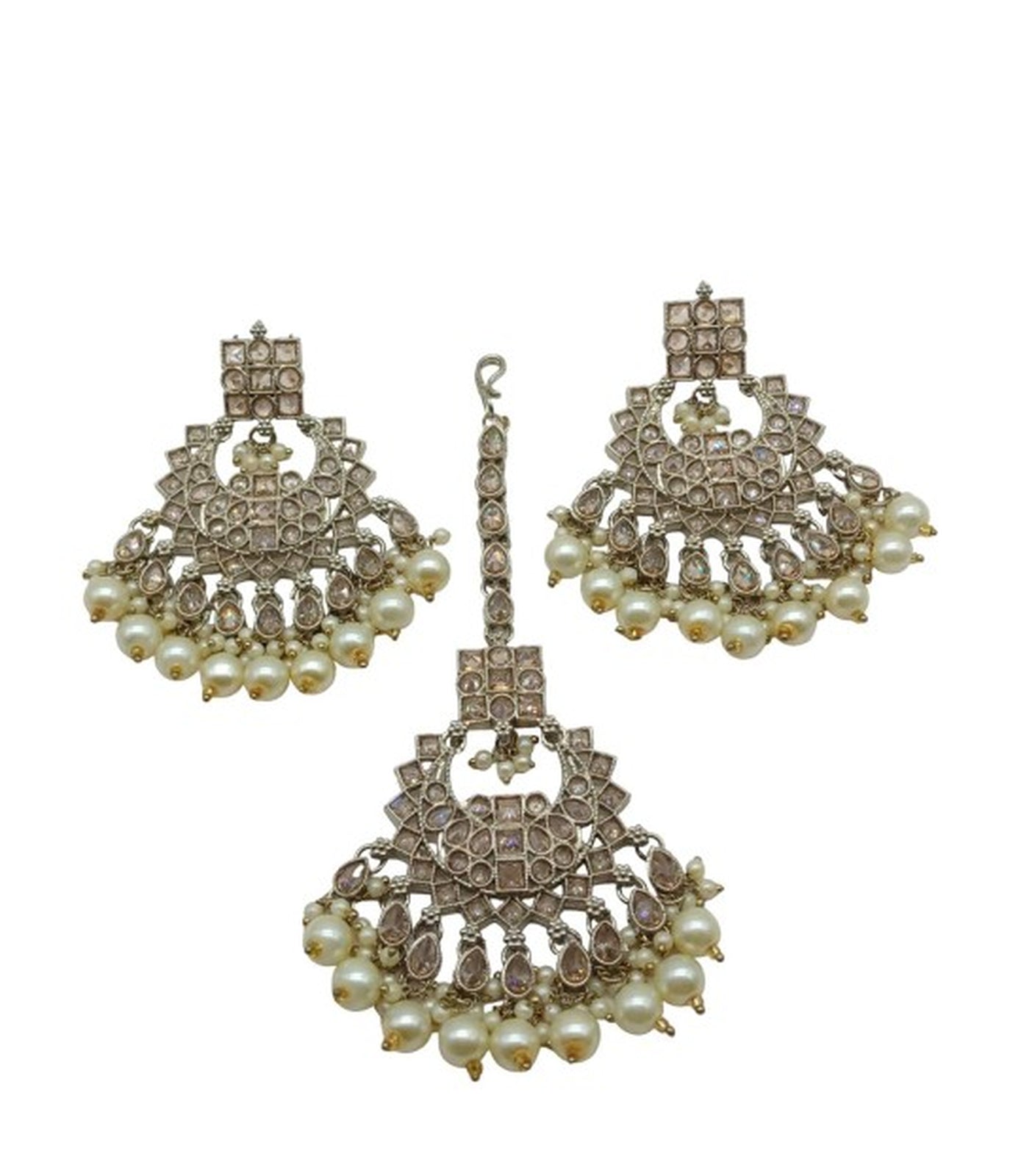 Exquisite Pearl-Adorned Indian Choker Necklace and Earrings Set, Traditional Indian Wedding Jewelry, Beautiful Jewelries (Set of 2)