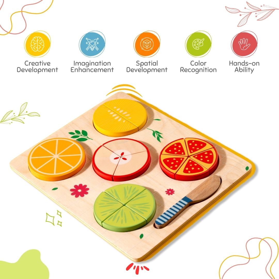 Cots and Cuddles Premium Quality Wooden Fruit Fraction Educational Toy for Kids