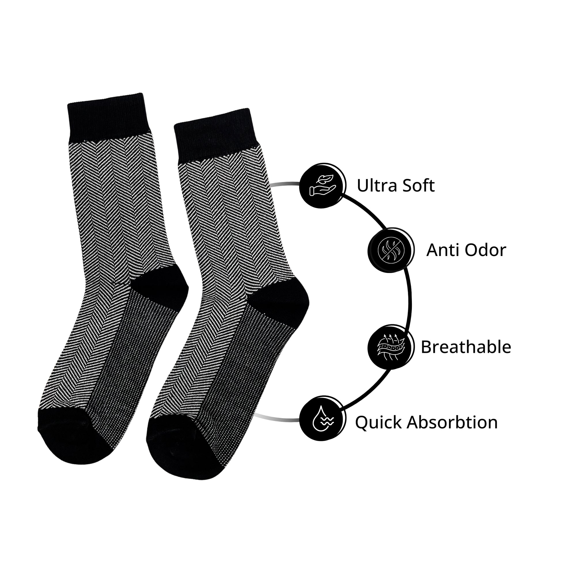 SuperGeneriX Bamboo Calf-Length Socks for Men, Pack of 5, Striped Black Socks, Odor-Free, Breathable, Antibacterial, Cushioned Base for Comfort, Luxuriously Soft and Durable