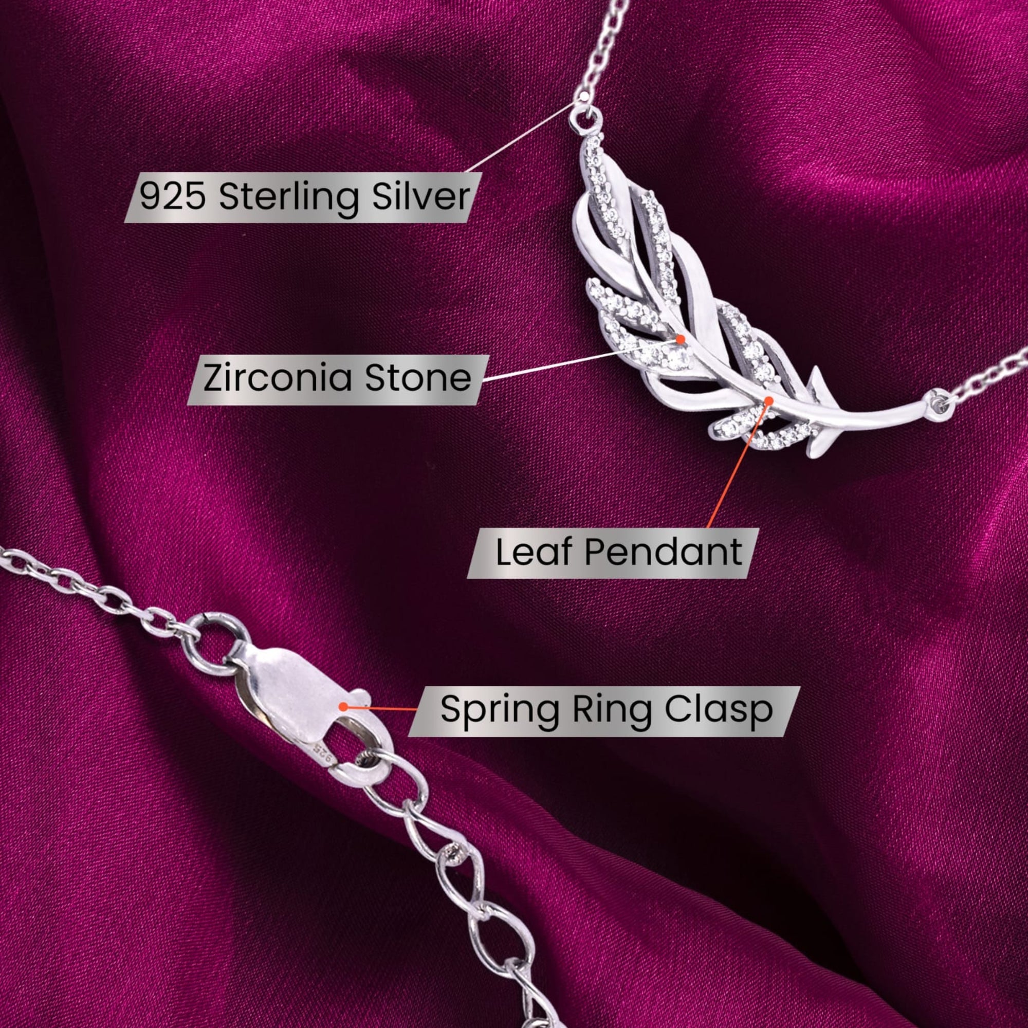 Sterling Silver Leaf Pendant, Shine Bright with Zirconia Stone, Pendant with Chain, Jewelry Gift, Perfect Gift for Her