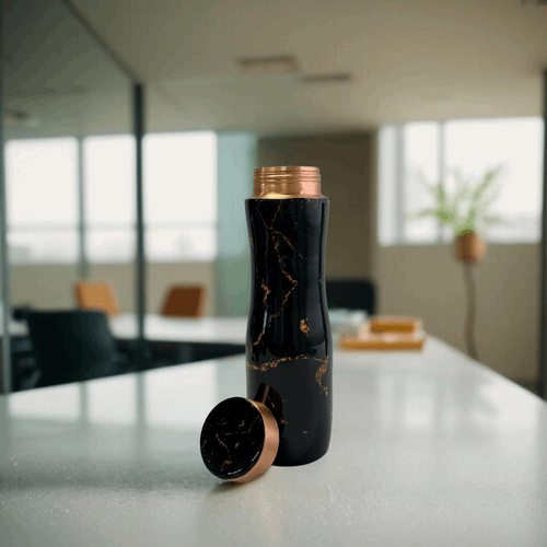 Pure Copper Water Bottle with Black Marble Finish | 1L Tamba Bottle with Leakproof design for Everyday Use