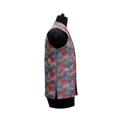 Multicolor Digital Print Nehru Jacket with Front Pockets | Artistic Sleeveless Vest for Festive and Casual Wear