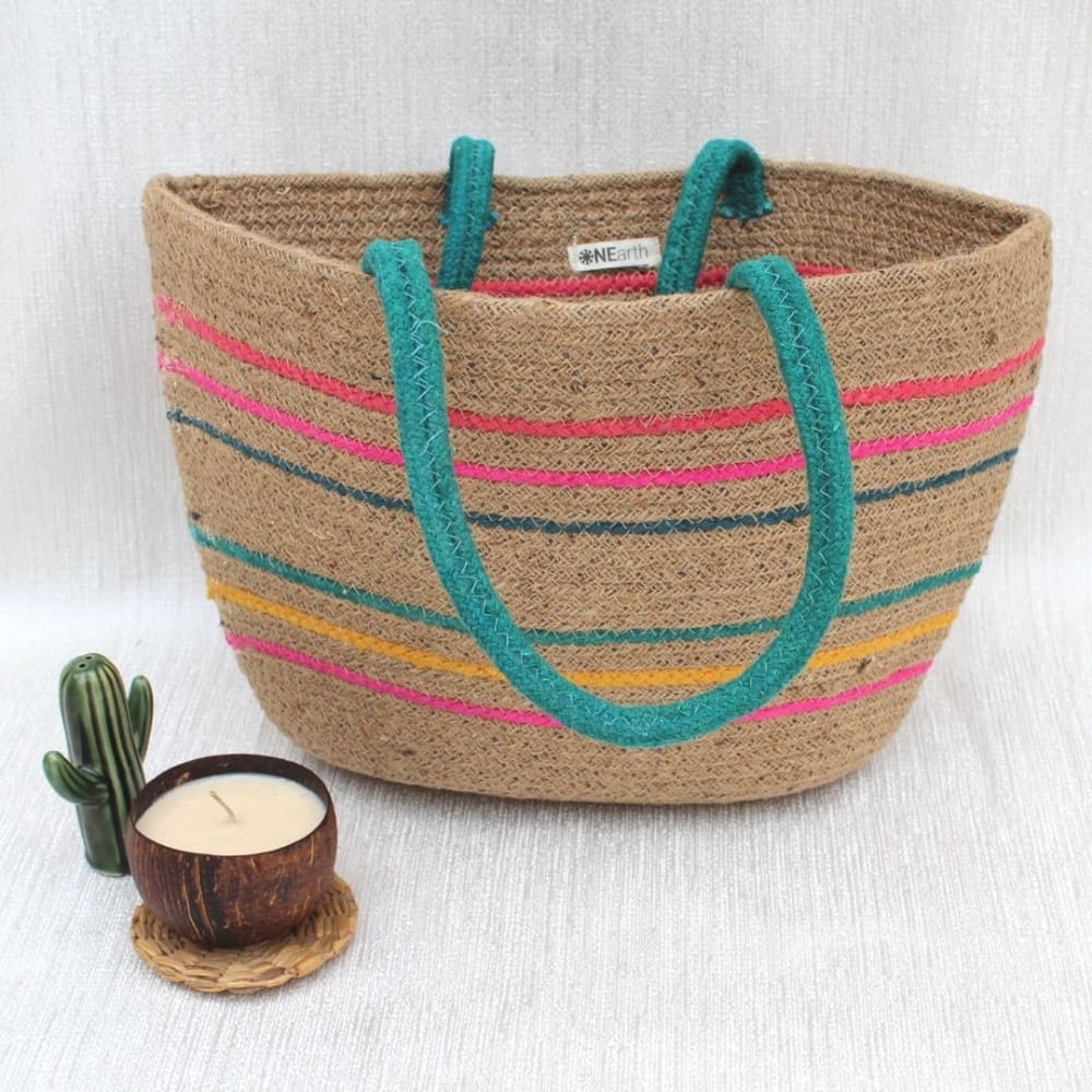 Multicolour Jute Tote Bag, Multicolour Bag, Eco-friendly Bag, Fashionable Tote, Shopping, Handbag