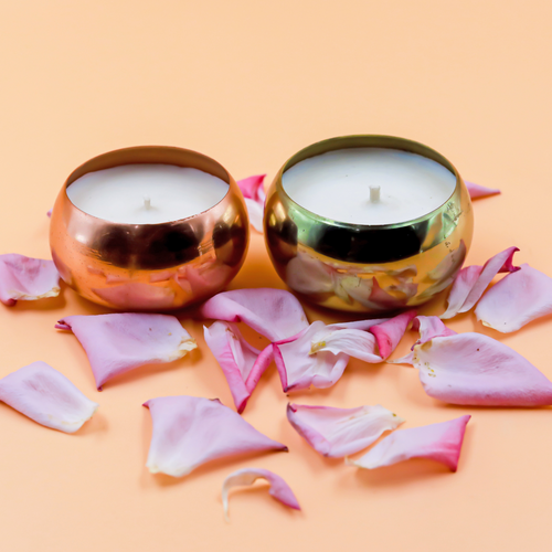 Rose Gold Coconut Soy Wax Candle with Elegant Glass Holder | Luxurious Candle with Golden Wax & Infused Essential Oils