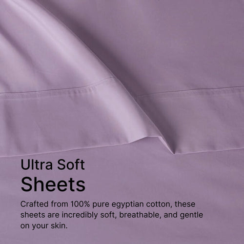 King and Queen Size Bedsheet Set with Fitted Sheet, Flat Sheet & 2 Pillow Covers | Soft 100% Egyptian Cotton with 16-Inch Deep Pockets & Breathable Fabric