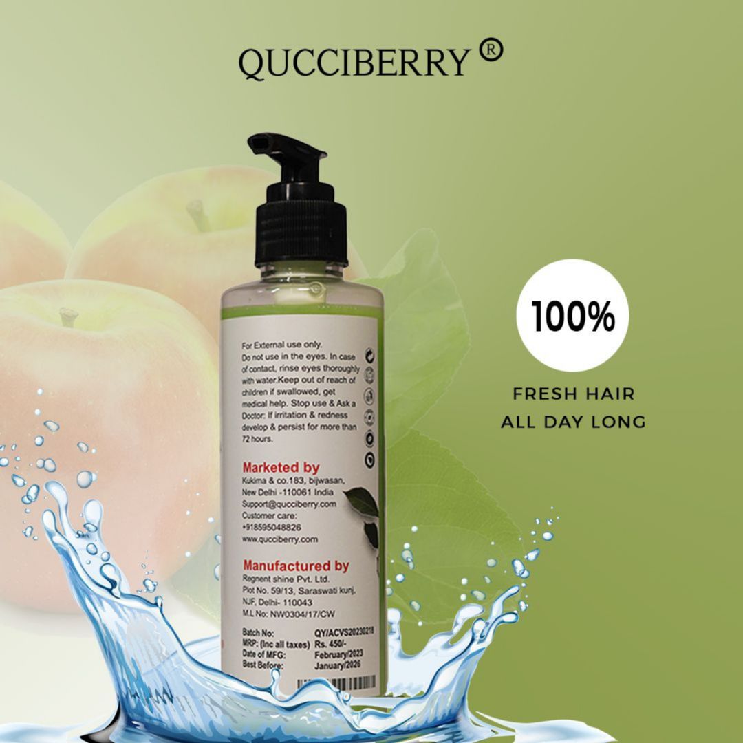 Qucciberry Apple Cider Vinegar Shampoo – Natural Scalp Detox, Restores Hair Gloss, Free of Sulphates & Parabens, Pure Apple Cider Vinegar