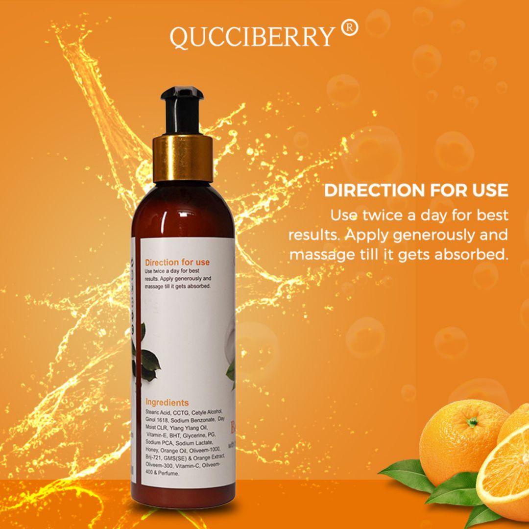 Qucciberry Vitamin C Body Lotion – Nourishes, Hydrates, Brightens Skin, Evens Skin Tone, Free of Sulphates & Parabens, Natural Ingredients