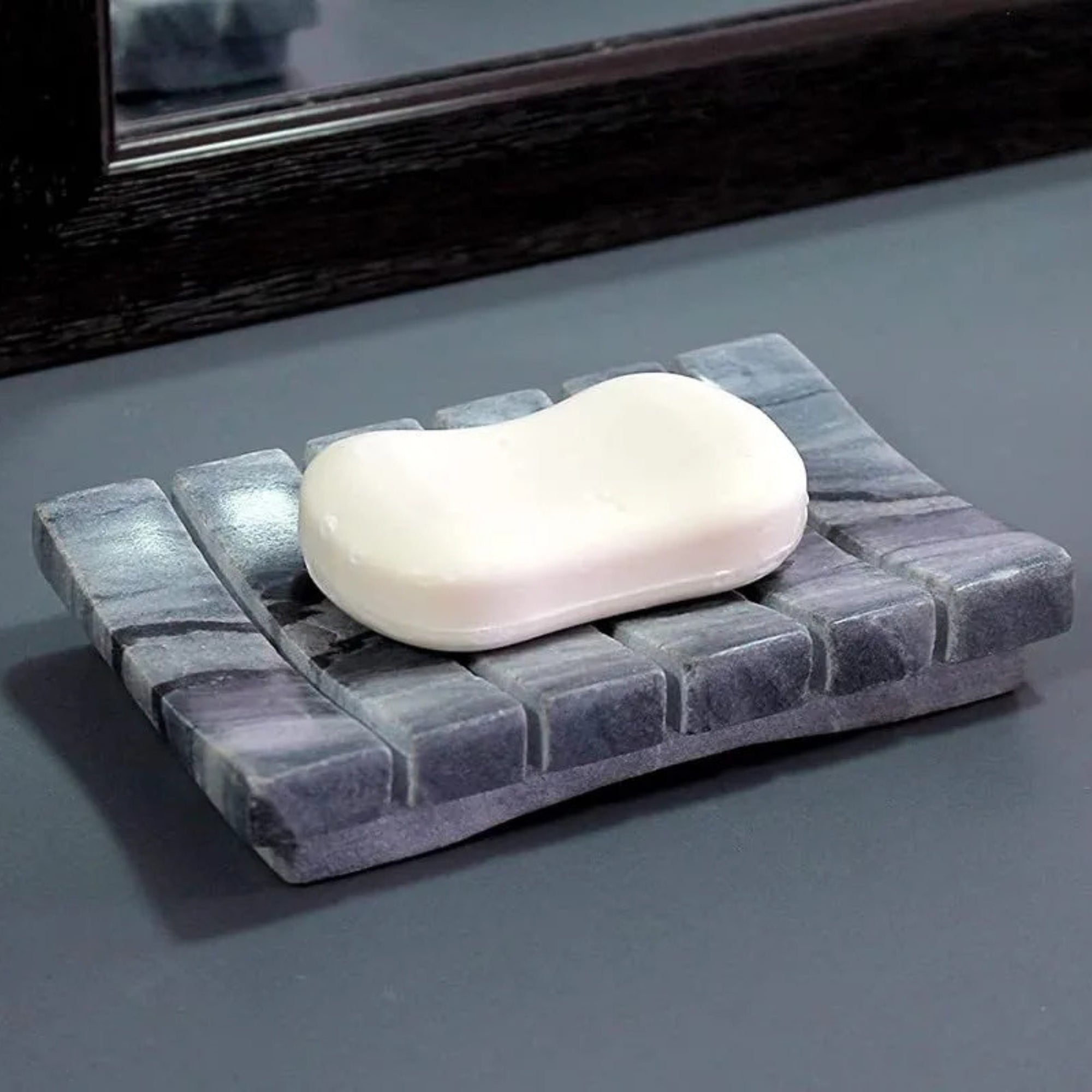 Grey Marble Soap Dish - Elegant Anti-Skid Bathroom Accessory, Smooth, Durable, Soap Storage (14x9 cm)