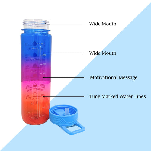 SuperGeneriX Motivational Water Bottle 1 Litre, Durable BPA-Free Leakproof Bottle with Time Marker for Office, Gym, Outdoor, Fitness, Hydration Goals, and Ideal for Gifting (Glossy Blue)