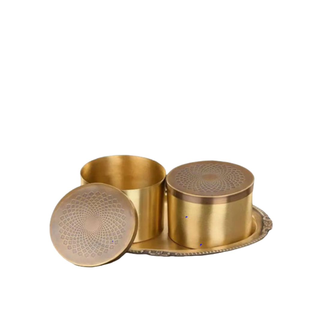 Luxe Pital Snack Box | Brass Containers for Kitchen & Home Storage with Tray (Set of 2)