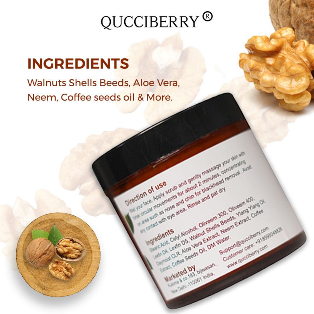 Qucciberry Coffee Scrub – Exfoliates Dead Skin, Restores Natural Glow, Prevents Cellulitis, Nourishes Skin, Made with Walnut Extract & Coffee Beans