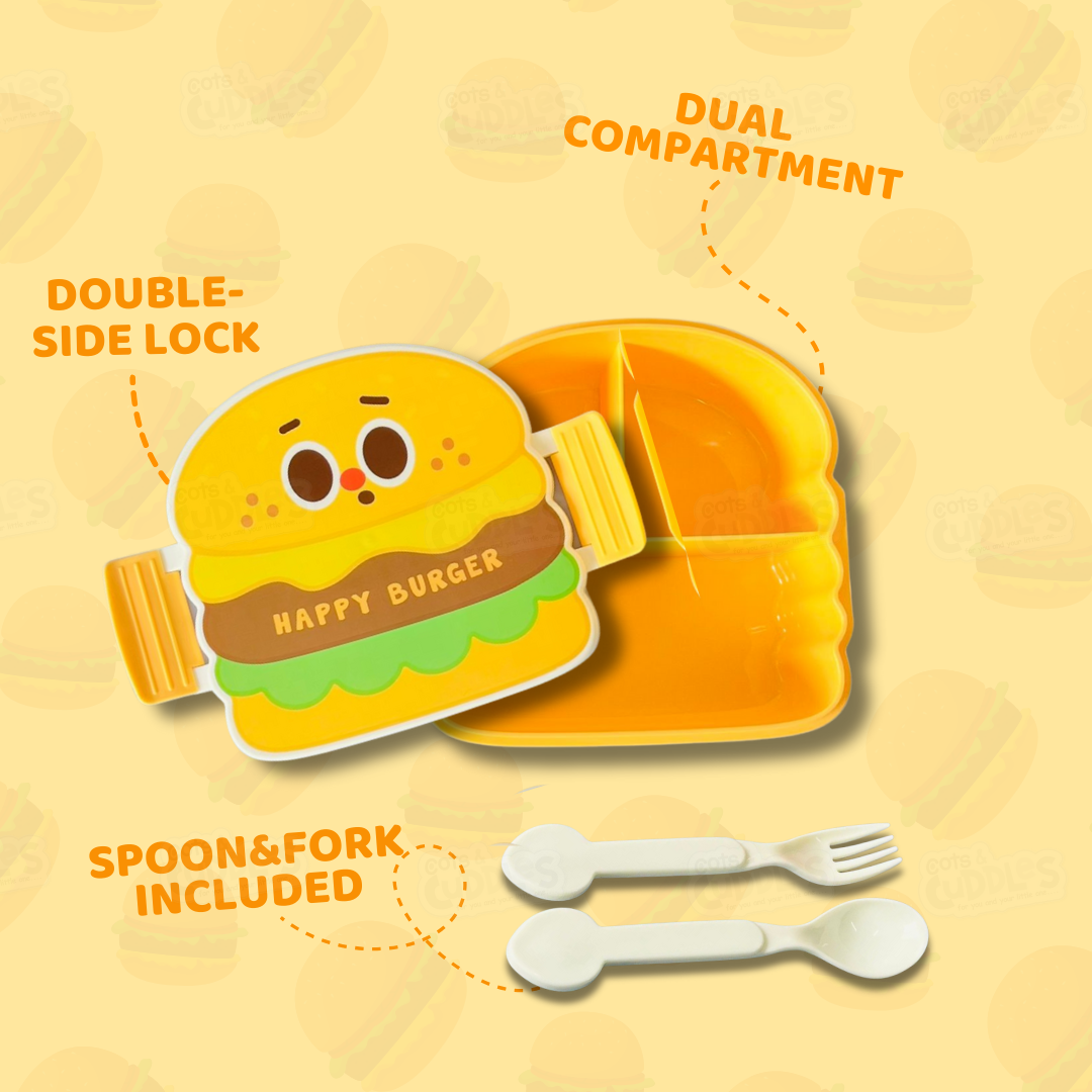 Cute Fast Food Design Plastic Lunch Box for Kids with Spoon and Fork (Burger)