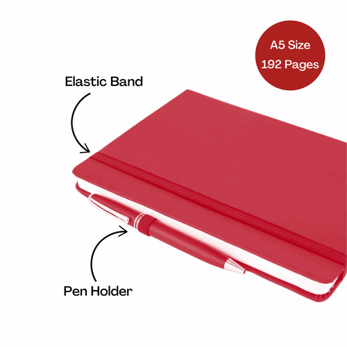 Band Elastic A5 Journal Notebook | Customizable Gift for Executives, Travelers & Special Occasions (Red, 192 Pages)