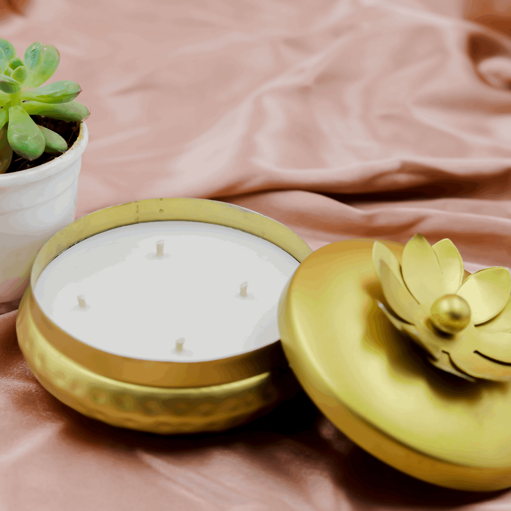 Coconut Soy Wax Candle with Brass Urli | Golden Metal Candle with 100% Natural Essential Oils