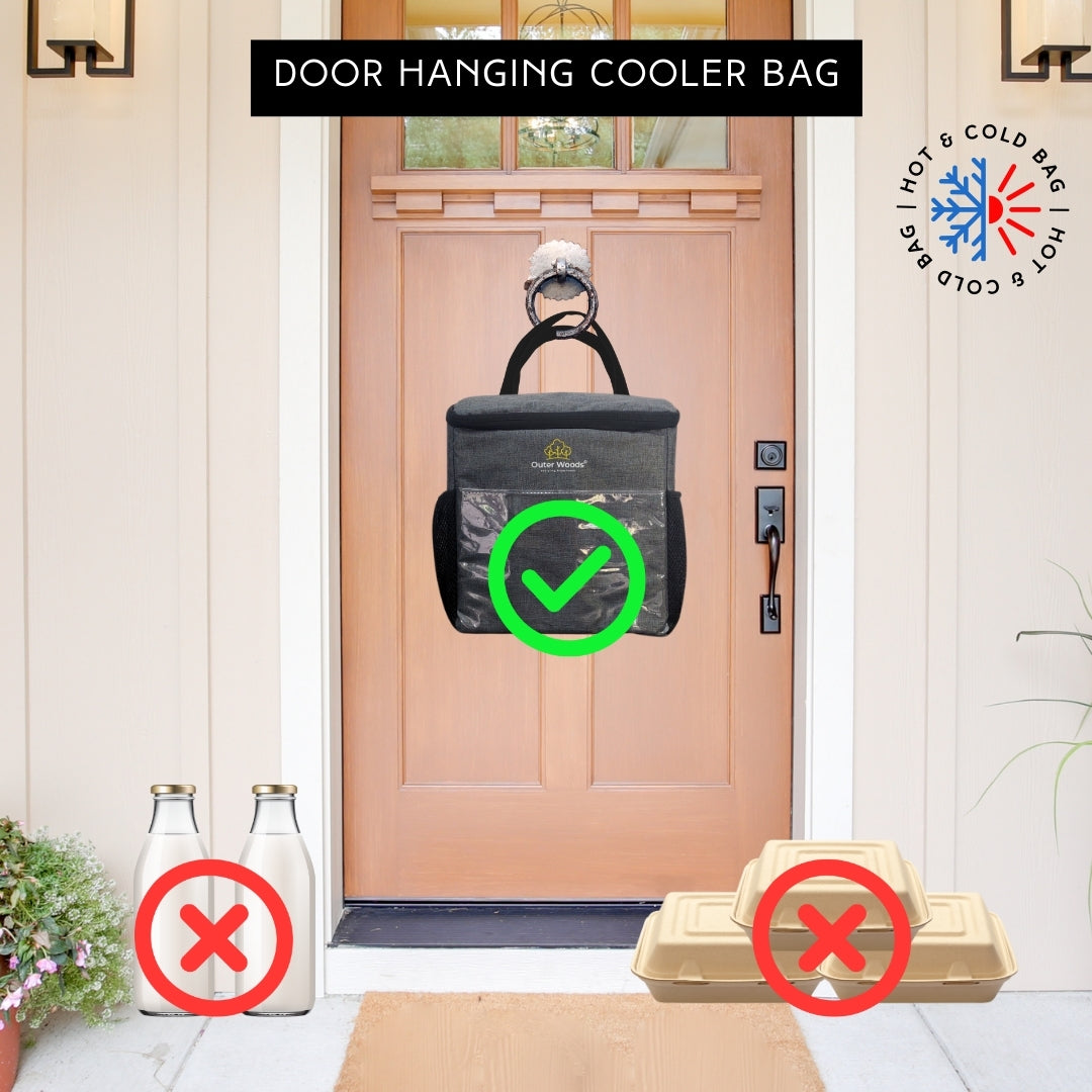 Outer Woods Door Hanging Cooler Bag with Adjustable Bottle Slots for Hot & Cold Items | Door Milk Bag with Water-Resistant Nylon