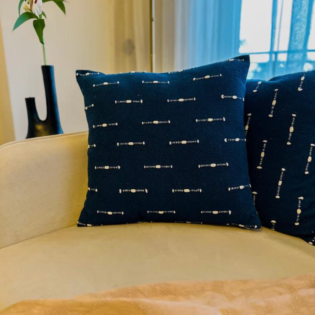 Royal Blue Cotton Cushion Cover with Zipper Closure | Handwoven Cushion Cover for Sofa or Bed