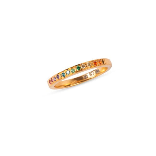 Gold Plated Sterling Silver Rainbow Signet Ring - LGBTQ+ Pride Loveband with Colored Stones, Handcrafted Engagement & Wedding Ring, Unisex Gift for Partner, Spouse, or Friend