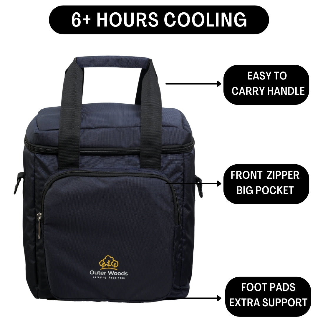 Outer Woods Insulated 6 Bottle Cooler Bag | with 6 Units of Ice Gel Packs | Wine Cooler Bag | Beer Cooler Bag | Insulated Bag | Fits 6 Full Size Bottles