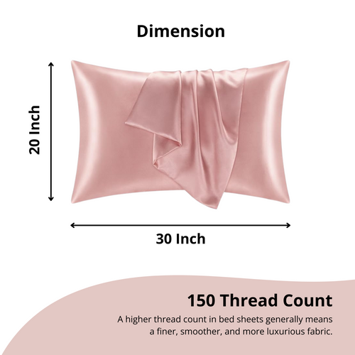 Pink Rose Satin Pillowcase with 3 Silk Scrunchies | Standard Size Pillowcases with Envelope Closure ( Set of 2, Pink Rose )