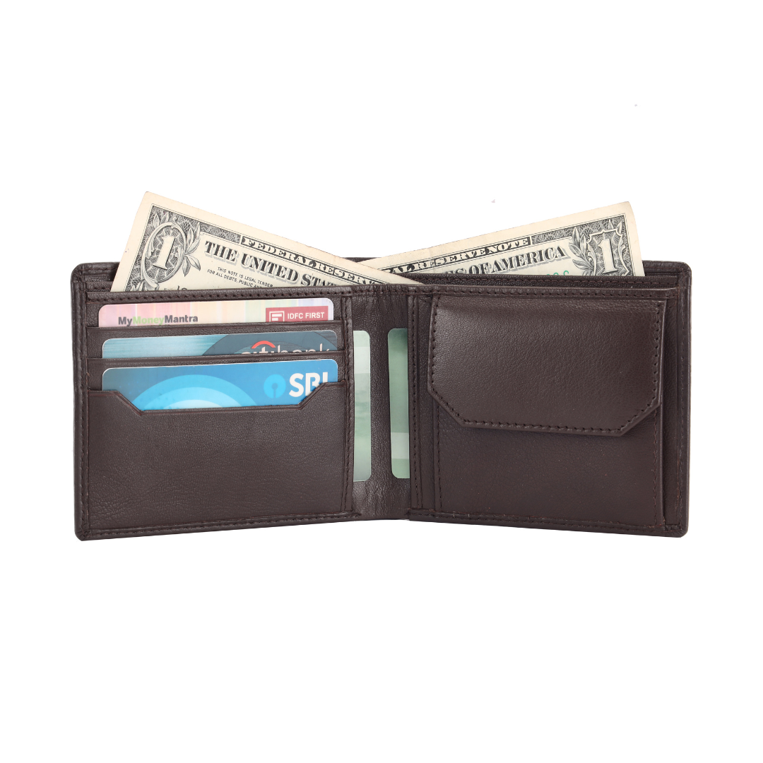 Leather Bifold Wallet for Men with Woven Design | RFID Blocking Wallet with Coin Pocket