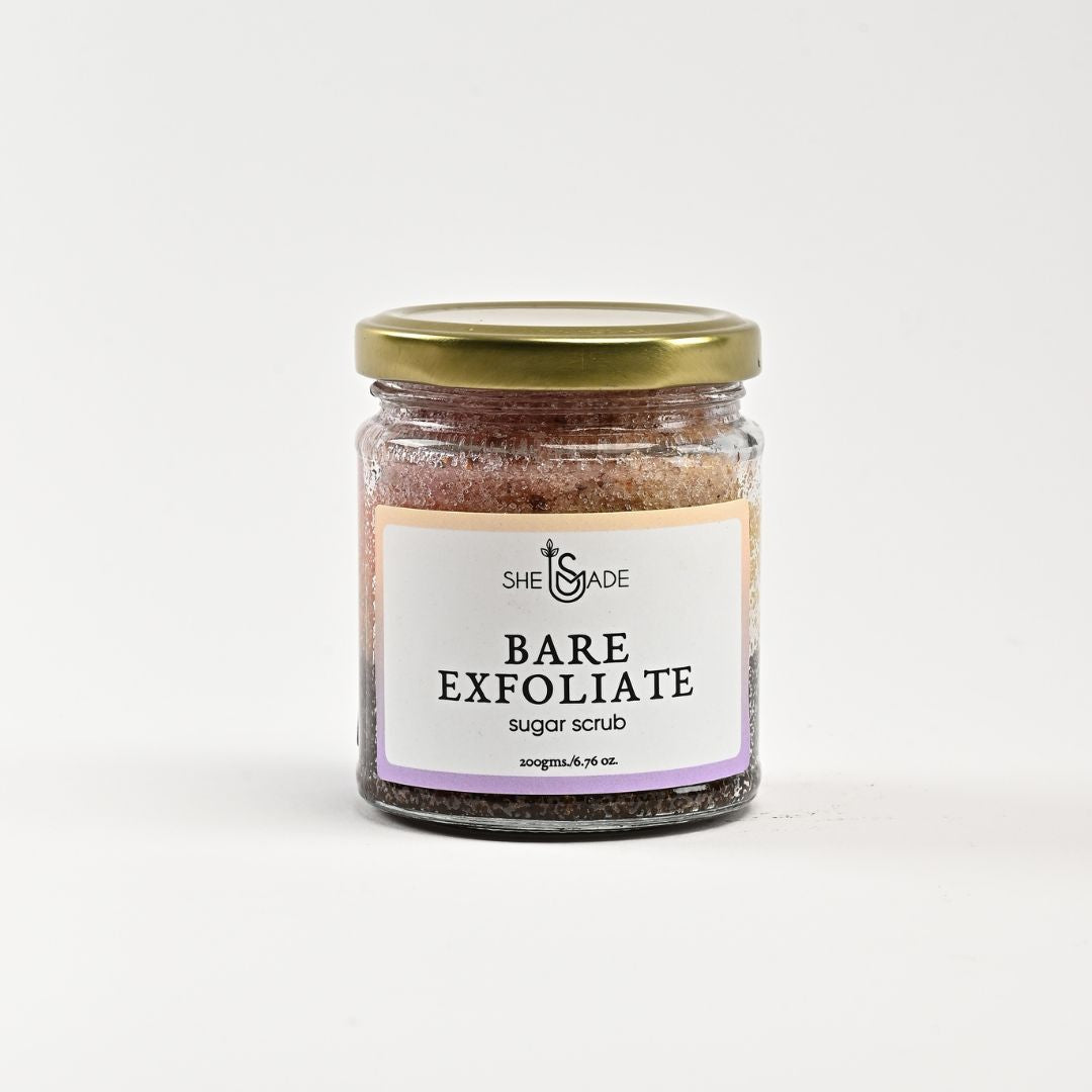 Bare Exfoliate Sugar Scrub for Radiant Skin, Gently Exfoliates, Removes Dead Skin, Unclogs Pores, Hydrates and Nourishes, Improves Texture, Reduces Ingrown Hairs, (200g)