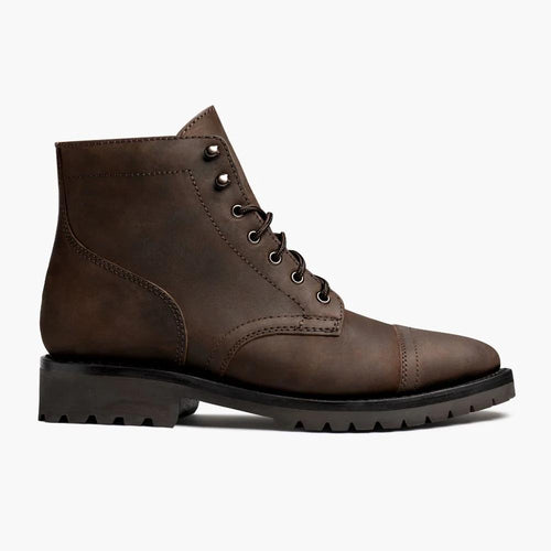 Rugged Matte Black Welt Boots, Handcrafted Detailing, Comfortable Fit, Goodyear Welted, Brogue Pattern, Lightweight Design, Hand-Finished Burnish