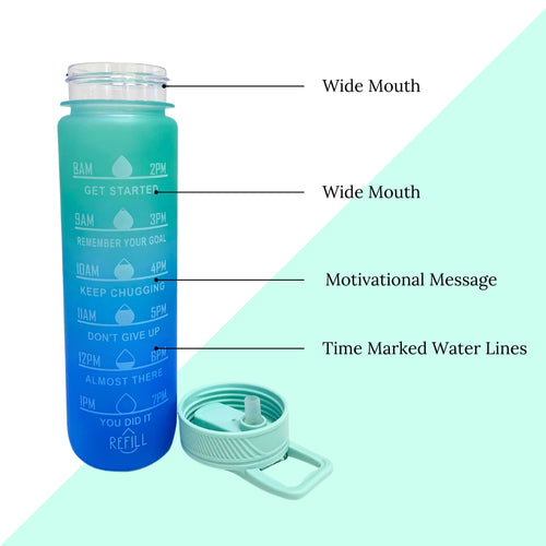 SuperGeneriX Motivational Water Bottle 1 Litre, Durable BPA-Free Leakproof Bottle with Time Marker for Office, Gym, Outdoor, Fitness, Hydration Goals, and Ideal for Gifting (Matt Green)