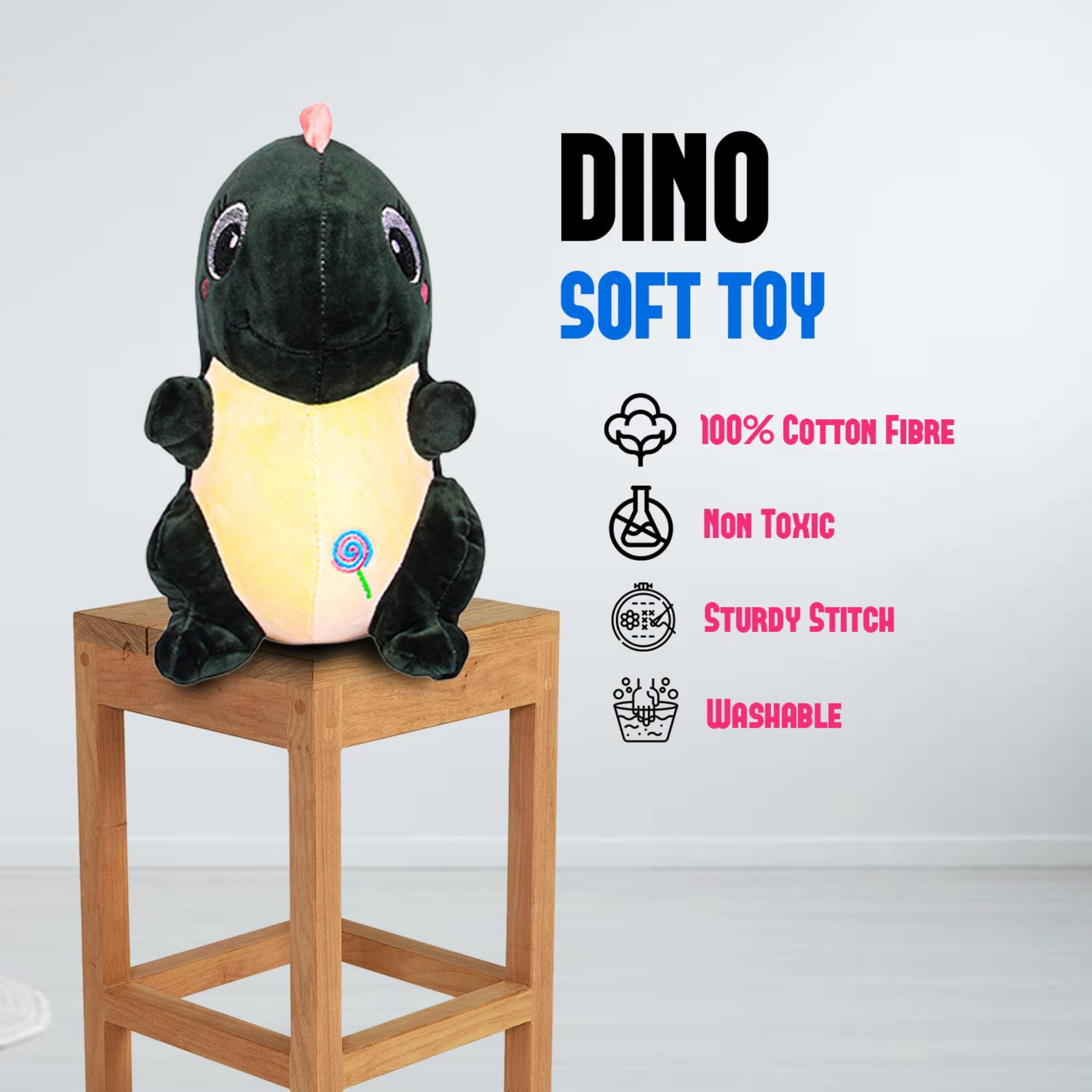 Dinosaur Plush Toy with 100% Cotton Fiber | Soft Cuddly Toy for Kids with Non-Toxic & Durable Design