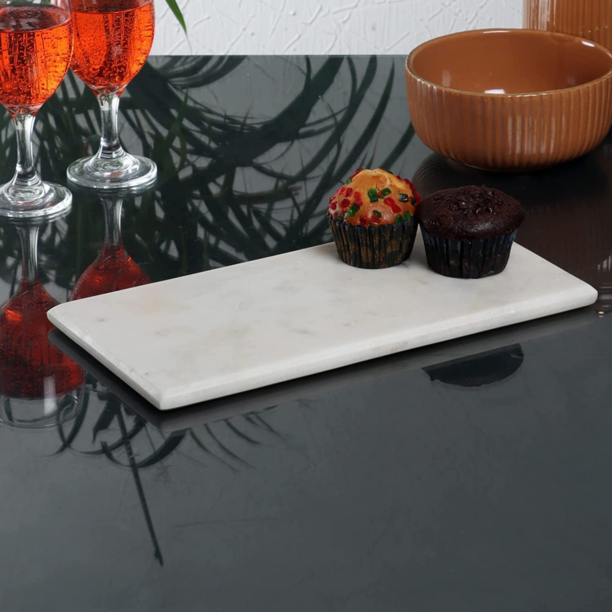 White Marble Cheese Platter - Elegant Anti-Skid Serving Tray for Cheese, Fruits, Appetizers, and Desserts, Ideal for Hosting Party, Serving Snacks & Chopping (30x15 cm)