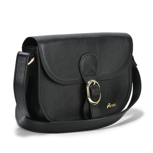 Sling Leather Bag, Premium Black Leather, Stylish Design, Perfect for Casual Outings and Travel (Black)