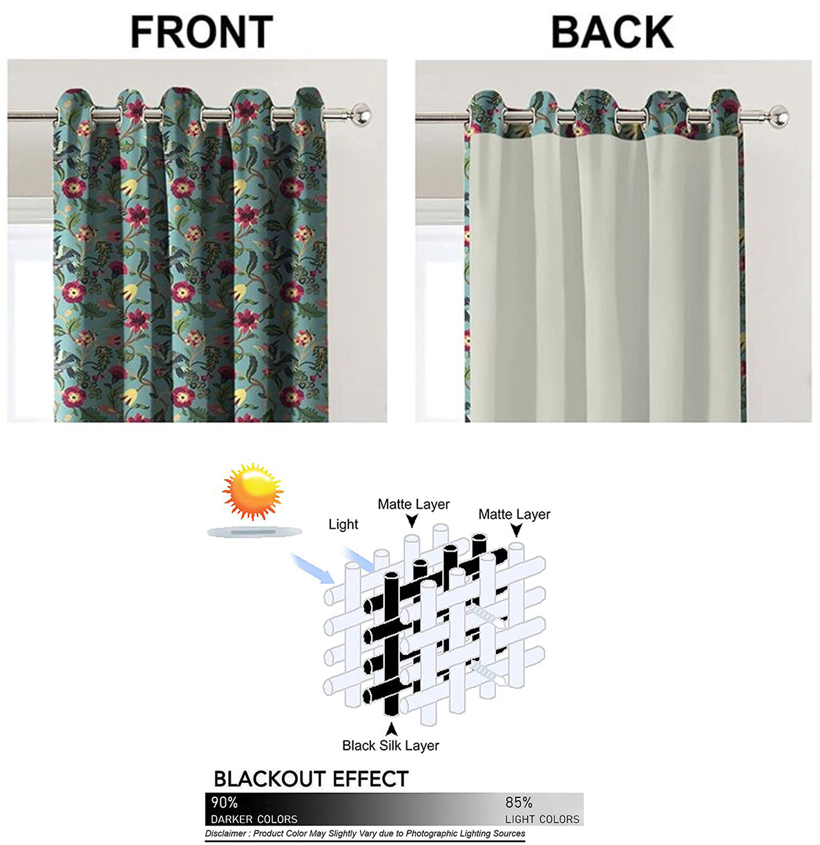 Casableu Cabal Polyester Eyelets (Steel) Blackout Curtains with Tie Back, Bedroom Living Room