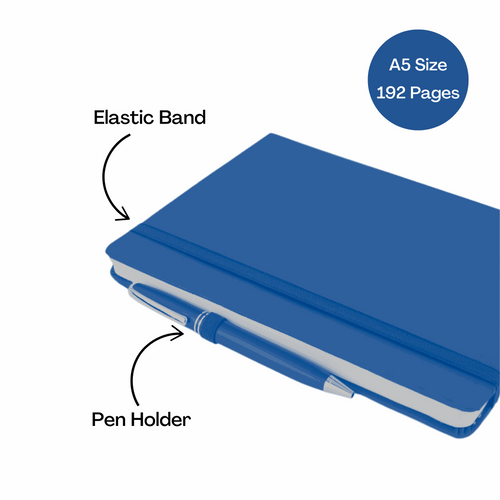 Band Elastic A5 Journal Notebook | Customizable Gift for Executives, Travelers & Special Occasions (Blue, 192 Pages)