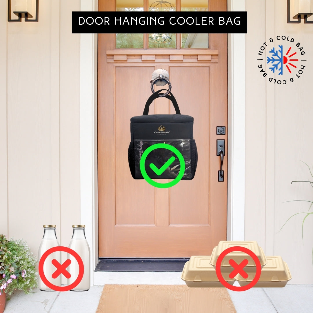 Outer Woods Door Hanging Cooler Bag with Adjustable Bottle Slots for Hot & Cold Items | Door Milk Bag with Water-Resistant Nylon