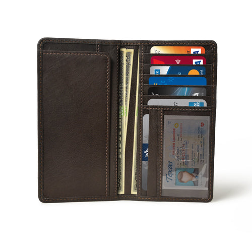 Men's Bifold Genuine Leather Long Wallet for Checkbook, Cards and Cash Holder