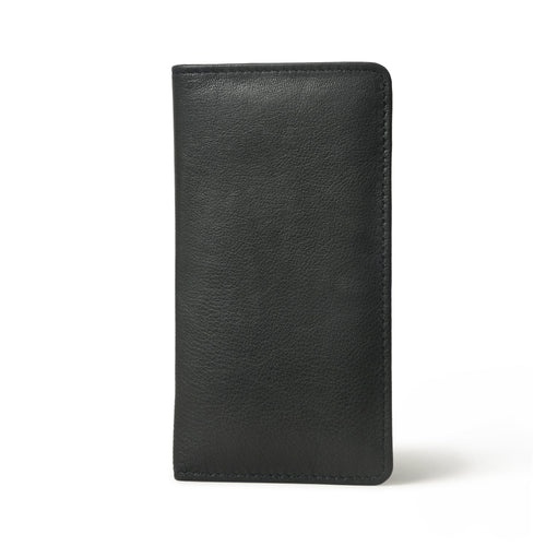 Long Bifold Full Grain Leather Wallet for Men with 11 Compartments - 2 Cash Compartments, 1 Sleeve for Checkbook, 7 Credit Card Slots & 1 ID card slot (Black)