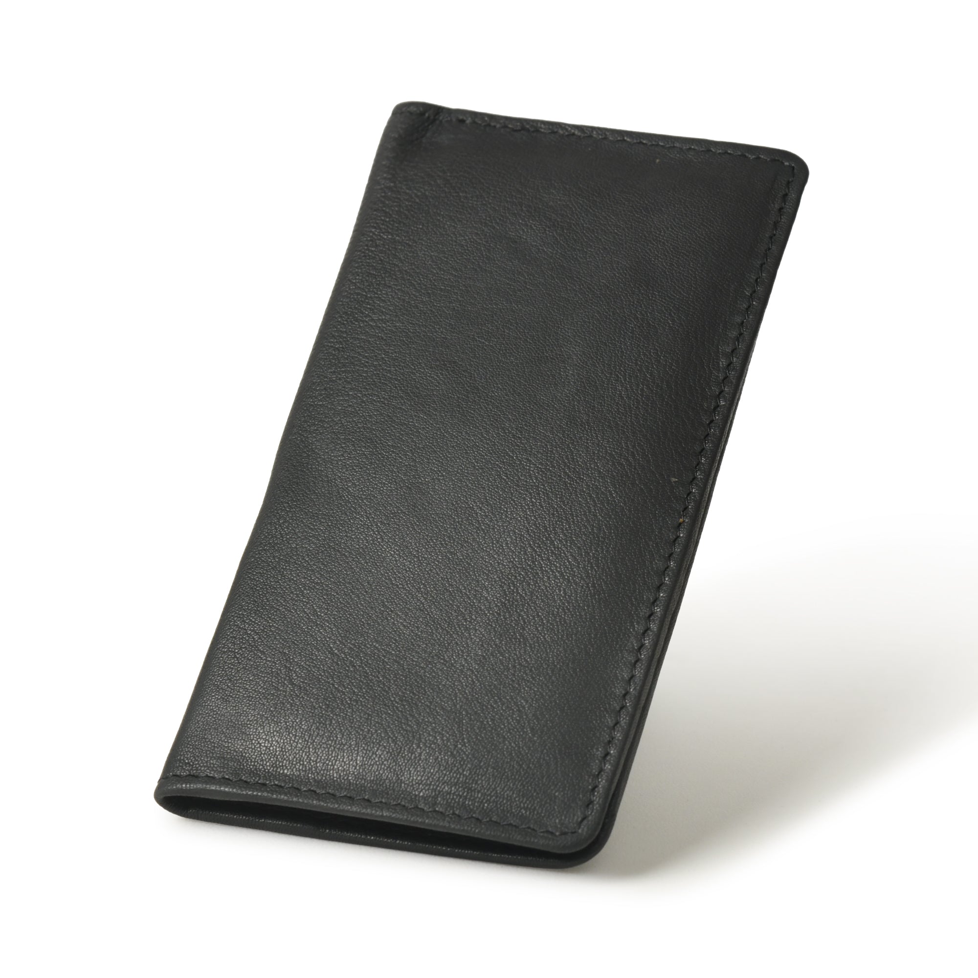 Black leather bifold wallet for men with multiple card slots and compartments.