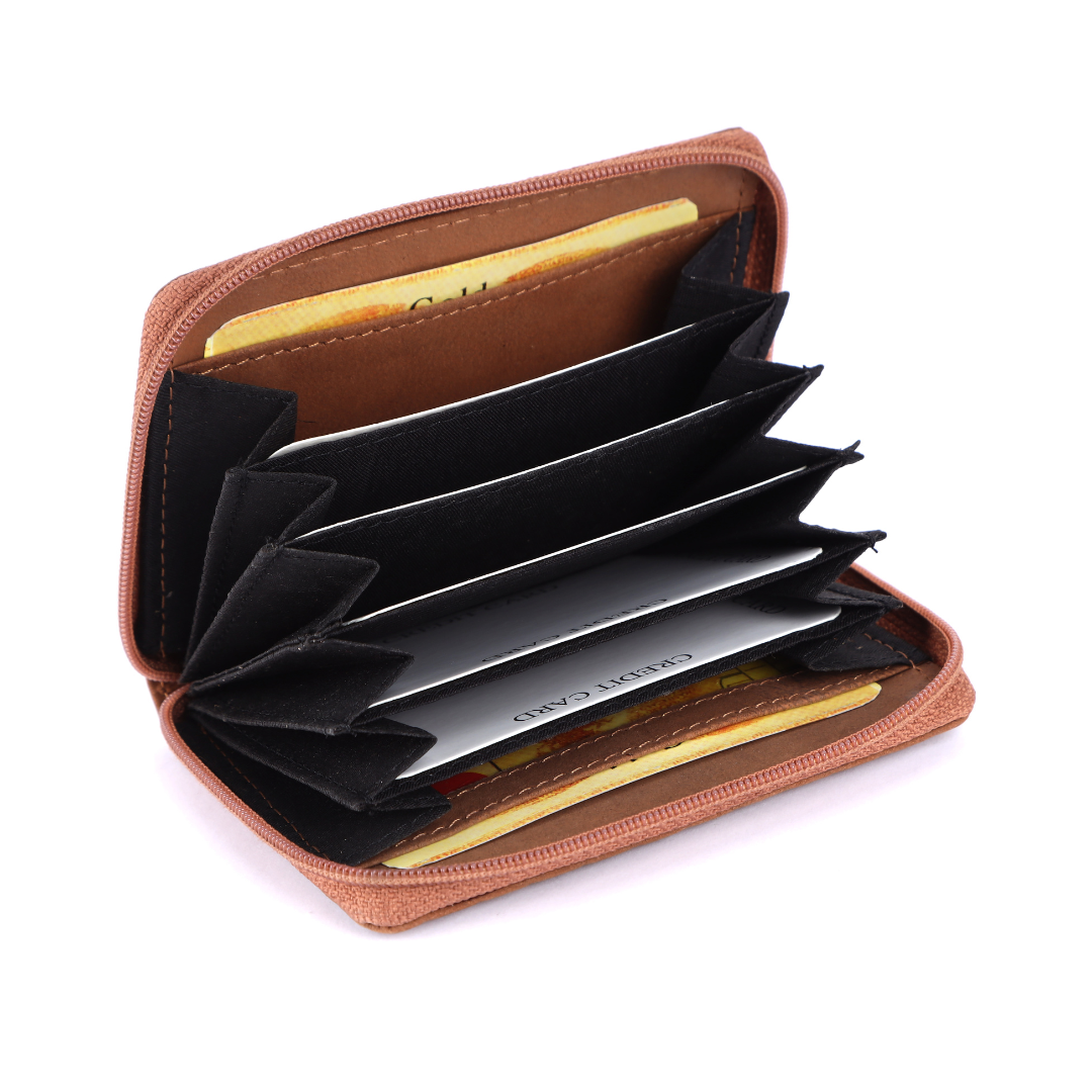 Genuine Leather Card Holder Wallet with Chain Closure | Unisex Zip-Around Wallet with 12 Card Slots & Cash Compartments