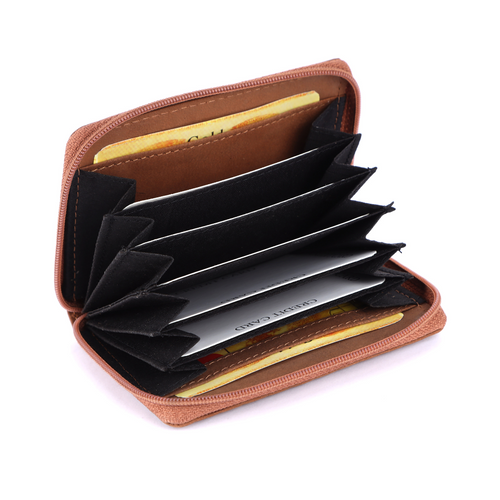 Genuine Leather Card Holder Wallet with Chain Closure | Unisex Zip-Around Wallet with 12 Card Slots & Cash Compartments