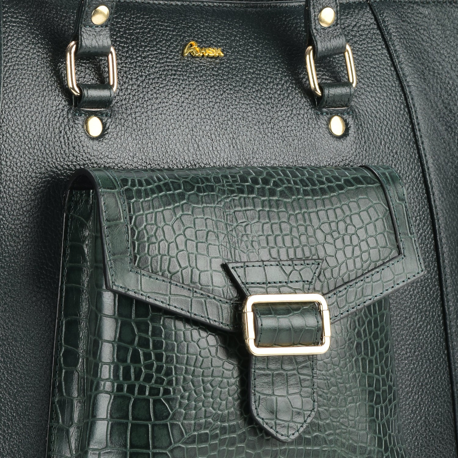 Valentina Croc Leather Handbag, Premium Green Leather, Classic Design, Perfect for Special Occasions and Casual Outings (Green)