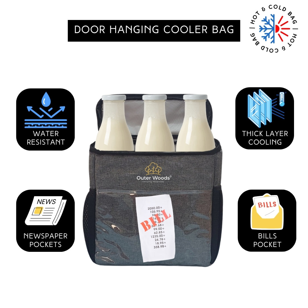 Outer Woods Door Hanging Cooler Bag with Adjustable Bottle Slots for Hot & Cold Items | Door Milk Bag with Water-Resistant Nylon