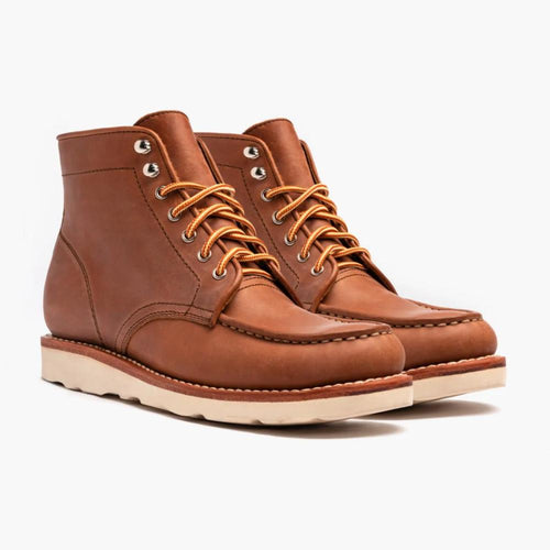 Harvest Dusk Moc Toe Leather Boots, Slip-Resistant Sole, Cushioned Footbed, Classic Style, Goodyear Welted, Hand-Finished Burnish, Vintage Aesthetic