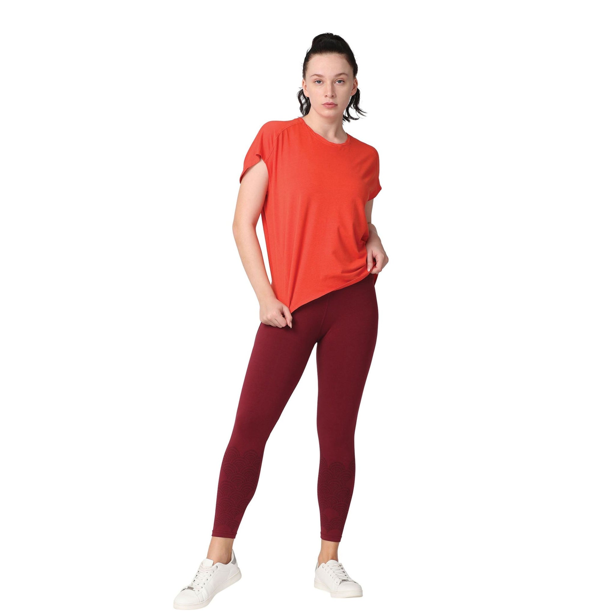 Yoga Top with Bat-Wing Sleeves & Twisted Neckline | Organic Cotton & Bamboo Blend Yoga Practice Tee with Relaxed Fit | Koi