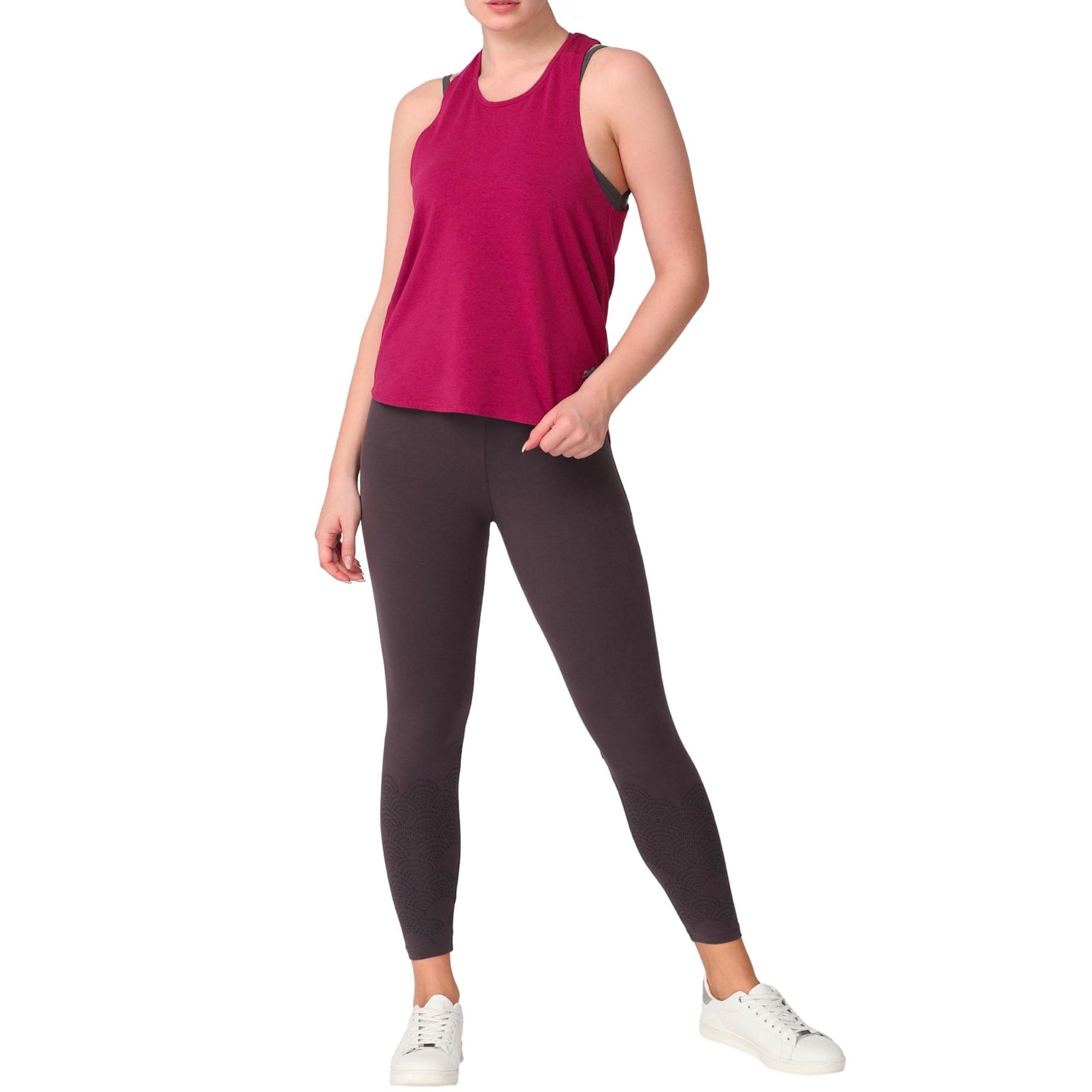 Pari Yoga Tank with Organic Cotton | Sleeveless Layering Crossback Tank Top with Drop Shoulder & Hi-Lo Hemline | Raspberry