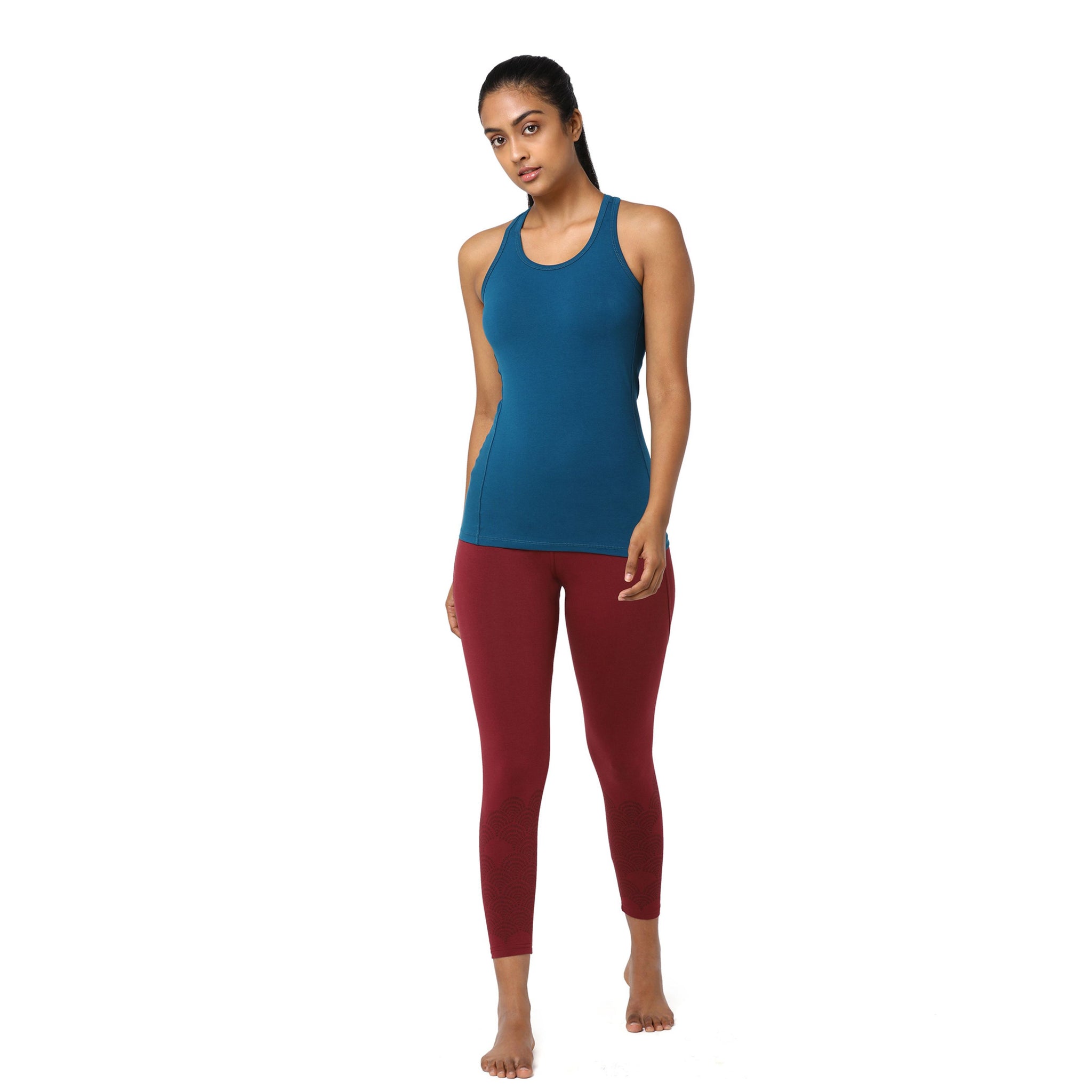 Chin Fitted Racer Back Tank with Organic Cotton | Women's Racerback Yoga Top with Semi-Snug Fit & Reinforced Seams | Seaport Blue