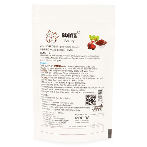 Beet Root Powder, Organic Hair & Skin Care Treatment, Natural Nourishment for Glowing Skin & Healthy Hair (100gm)