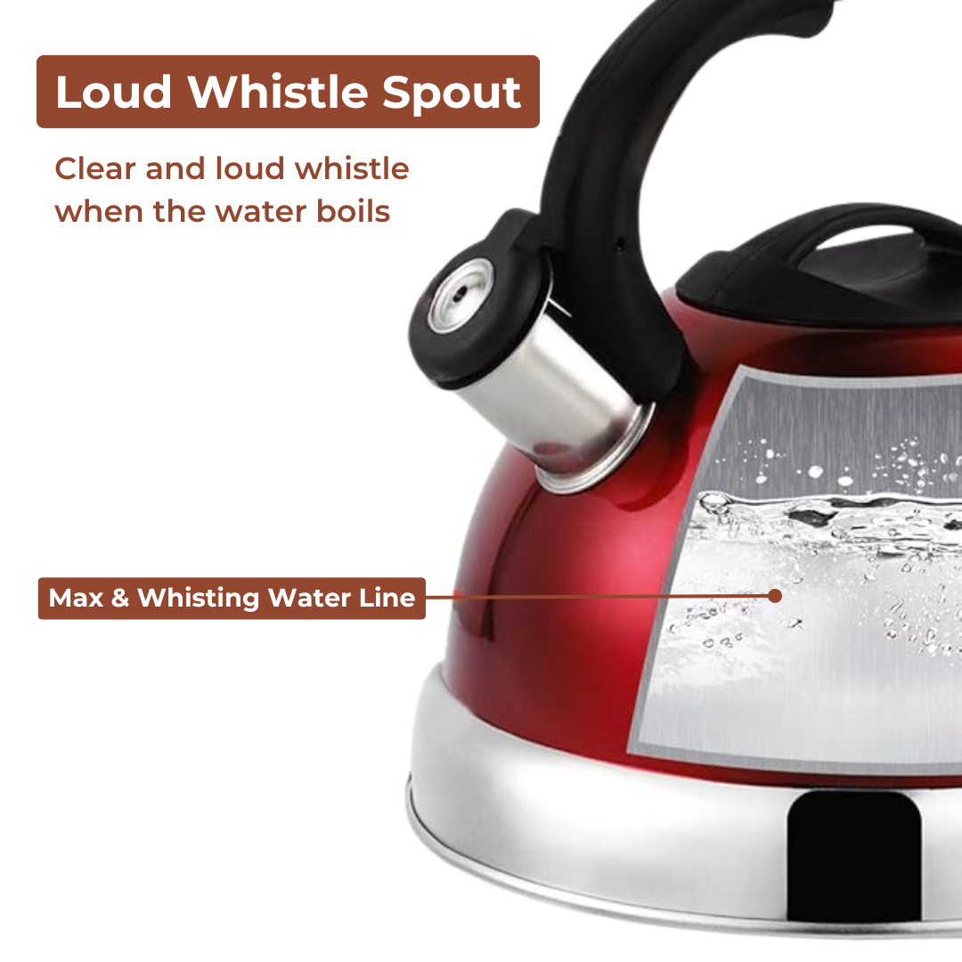 Stainless Steel Whistling Tea Kettle with Convenient Trigger Mechanism | Water Kettle for Stove Top & Camping with Capsulated Bottom | 3.0 Quart (3L) Capacity